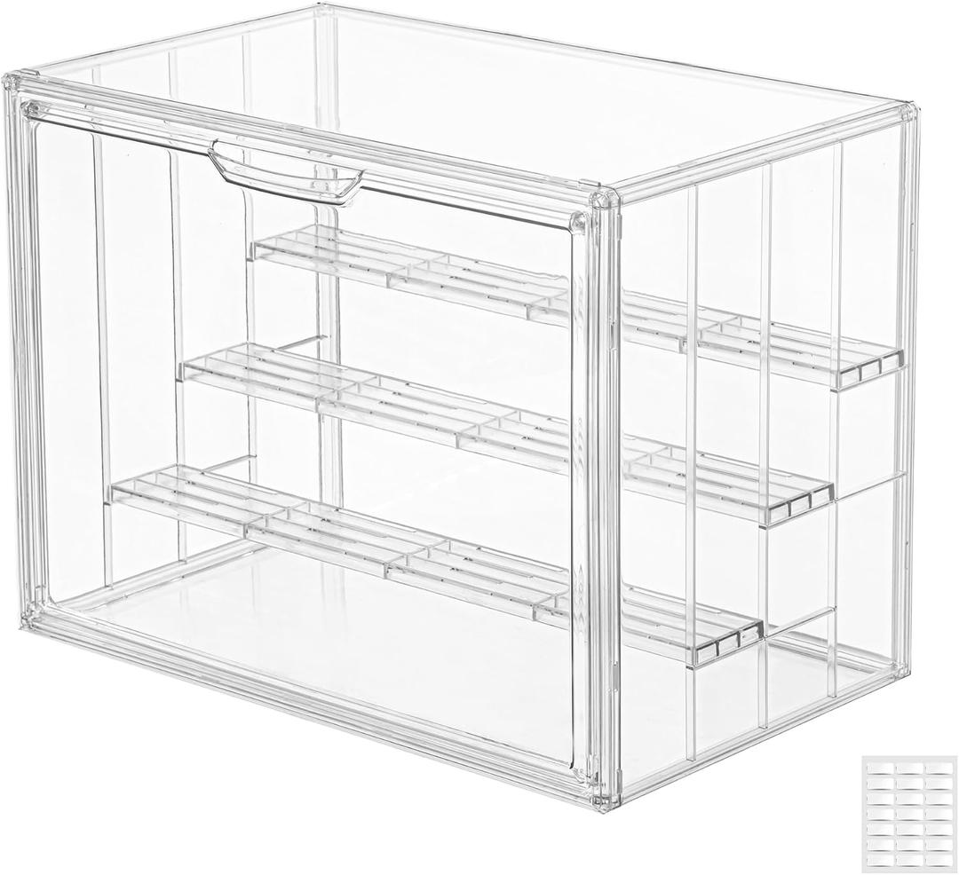 Clear Acrylic Display Case Upgrade 4 Tier Figure Display Cases with 3 Movable Dividers, Stackable Display Box Showcase with Magnetic Door for Collectibles (Large-1pack)