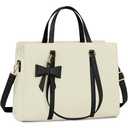 Laptop Bag for Women 15.6 inch Laptop Tote Bag Waterproof Leather Computer Bag Large Lightweight Briefcase Professional Business Office Work Bag, Beige with Black