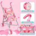 deAO Baby Doll Stroller Crib Bed Nursery Role Play Set Baby Doll Accessories and Play Mat,Travel Cot,Bouncer,Foldable Stroller and Travel Bag Birthday for Girls Boys Kids