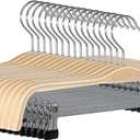 JS HANGER Natural Wooden Pants Hangers with Clips, 16 Pack Wood Skirt Hangers Trouser Hanger for Jeans, Slacks, Shorts with 2-Adjustable Clips