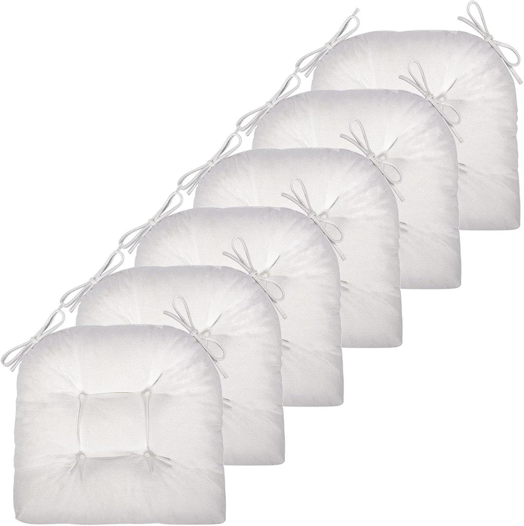 Chair Cushion, 6 Pack Chair Cushions for Dining Chairs, Chair Pads and Mat with Ties for Indoor Kitchen Seat and Desk (White, 6 Count - 17 x 16 in)