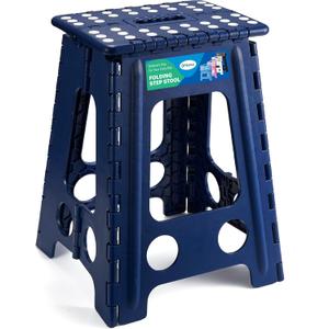 Dyforce 17.5 Inch Folding Step Stool 400lbs Capacity Sturdy Plastic Foldable Step Stools for Adults Stepping Stool with Handle Easy to Carry Handle Folding Stool for Kitchen (Royal Blue 1PC)