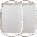 Farmhouse Melamine Serving Tray with Handles, Set of 2, 19"x12" Extra Large Rectangular Turkey Serving Platter, Serving Food Trays for Entertaining, Christmas,Thanksgiving,Party, Ivory