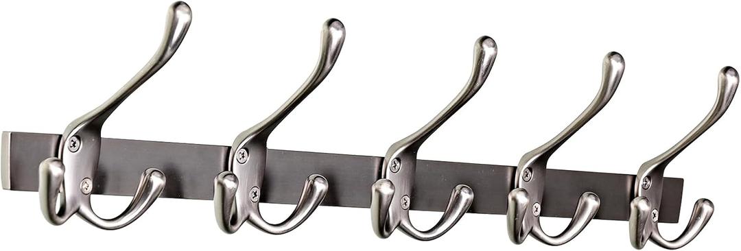 Modern Zinc Alloy Wall Mounted Coat Rack - Multi-Purpose Wall Hook Organizer with 5 Hooks, Rustproof Metal Hooks for Hallway, Bathroom, Bedroom (Black Nickel, 1 Item-5 Hooks)