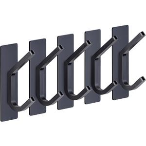 2 x Matte Black Self Adhesive Towel Hooks for Bathroom Wall Door Mounted - SUS304 Stainless Steel Strong Strips Stick on 3M Wall Hooks for Hanging Coat, Hat, Bag, Key, Jacket  5 Pack