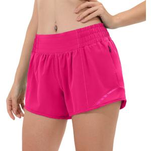 Aurefin High Waisted Athletic Shorts for Women, Womens Plus Size Running Workout Shorts with Liner and Zip Pocket 4 inch (Small, Hot Pink)