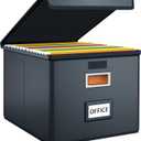 Huolewa File Organizer Box with Lid, Collapsible Faux Leather Hanging File Folder Box Organizer with Plastic Slides, Decorative Home/Office Filing System Boxes for File and Folders Storage