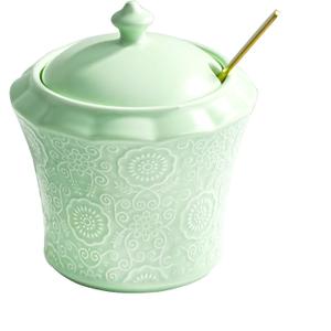 13.5oz Sugar Bowl with Lid and Spoon Green Ceramic Sugar Creamer Container, Sugar Jar, Durable Sugar Pot for Coffee Bar Accessories, Coffee Bar Decor (Pink)