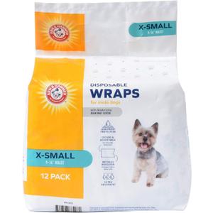 Arm & Hammer for Pets Male Dog Wraps, X-Small 12ct | Super Absorbent Dog Wraps for Male Dogs | Arm & Hammer Baking Soda Enhanced Doggie Diapers for Odor Control, Dog Diapers Male, Male Dog Diapers