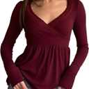Womens Y2k Babydoll Tops Long Sleeve V Neck Lace Trim Peplum Blouse Fairy Grunge Teen Girls 00s Vintage Streetwear (Red, S)