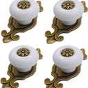 Retro Ceramic Cabinet Knobs, [4 Pack] Vintage Antique Drawer Knobs with Backplate, Cabinet Pull Handles for Kitchen/Dresser/Cupboard/Wardrobe, White