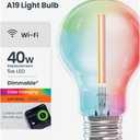 Feit Electric Smart LED Light Bulb, 40W Eq, Color Changing, Dimmable, Works with Alexa & Google Home, Wi-Fi Enabled, Straight Filament Glass Design, 90+ CRI, 15,000-Hour Lifetime, A1940/CL/RGBW/FIL/AG
