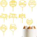100 Pcs Gold Acrylic Happy Birthday Cake Toppers, Double Sided Party Decorations for Cakes Cupcakes, Adults Events Party Supplies