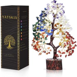 YATSKIA 7 Chakra Tree of Life, Crystals and Healing Stones, Birthday Gifts for Women - Crystal Tree for Positive Energy, Home Office Decor, Spiritual Gifts for Women (10-12 Inch, Seven Chakra Golden Wire)