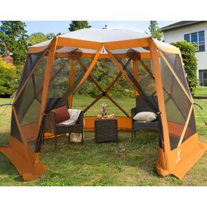 EVER ADVANCED Pop up Gazebo Tent for Backyard, 11.5 x 9.8 ft, Instant Screened Tent Screen House Canopy with Netting, Orange