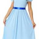 AOBUTE Women Halloween Princess Costume Puff Sleeve Blue Maxi Dress with Belt XS