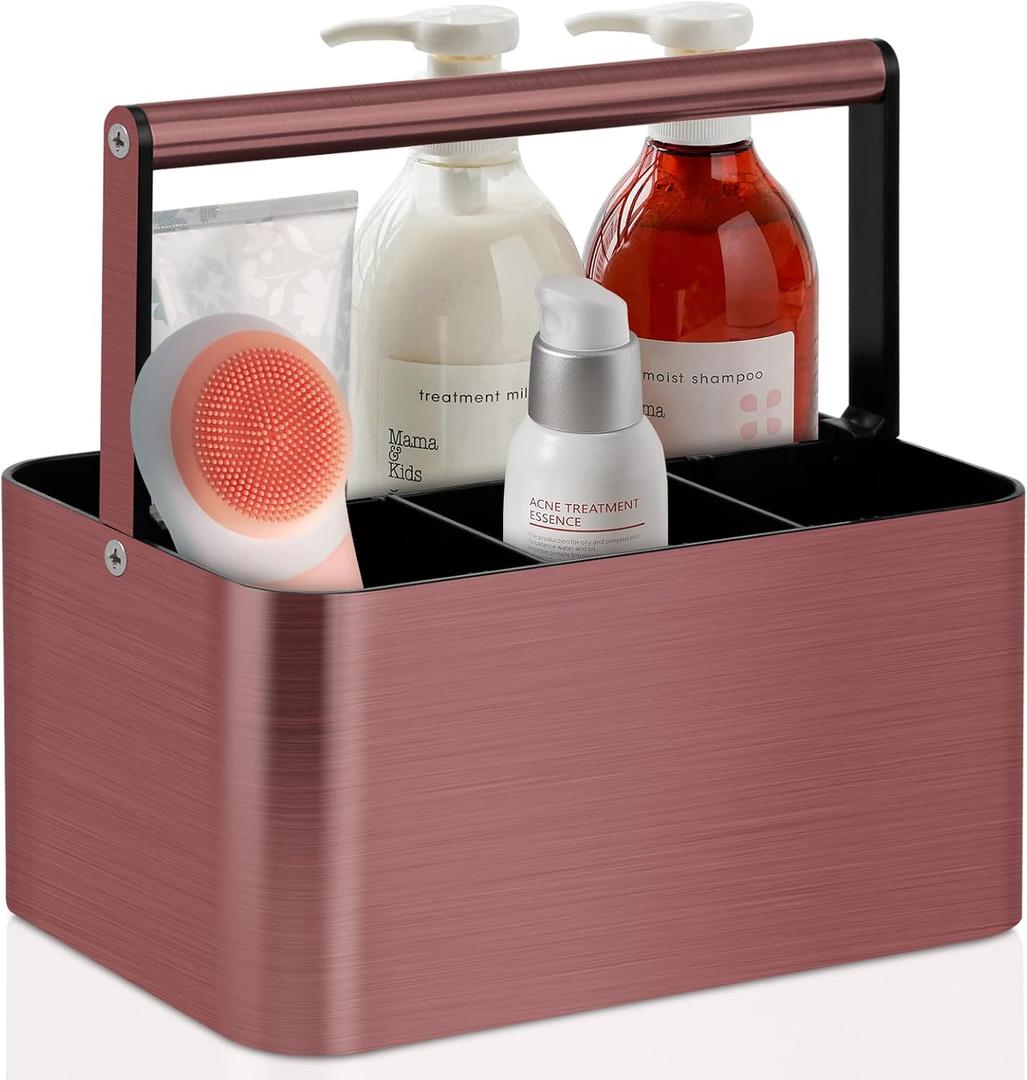 Shower Caddy Portable for College Dorm Room Essential, Bathroom Caddy Organizer with Handle and Adjustable Dividers, Shower Storage Tote, Plastic Shower Basket Bin for Shampoo Toiletry (Copper)