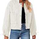 MEROKEETY Women's Cropped Zip-Up Bomber Jackets Warm Quilted Long Sleeve Stand Neck Winter Coats, Beige, L at Amazon Women's Coats Shop (L, Beige)