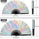 Large Rave Fan, Clack Folding Hand Fan with Premium Fabric, Thick Bamboo Frame for Men Women Gift for EDM, Festival, Club, Party, Dance, Decoration (Holographic Silver, 13")