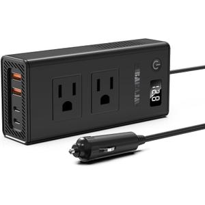 300W Car Voltage Converter Inverter DC 12V to AC 110V Ports Fast Charging Car Charger with Cigarette Lighter Plug with 2 Sockets and 4 USB for Business Trips and Vacation