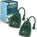 Outdoor Timer Outlet 2-Pack, Green Waterproof Dusk-to-Dawn Plug-in with Light Sensor, 24-Hour Mechanical Countdown, Heavy-Duty 15A UL Listed for Garden, Pool Pump, Holiday Lights