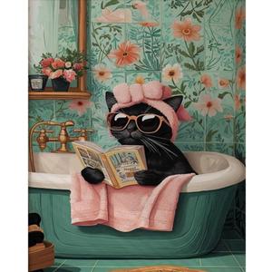 Canrichshop Black Cat Paint by Number for Adults,Funny Animal Painting by Numbers,DIY Acrylic for Beginners Unframed,Easy Paint by Numbers Adults on Canvas for Decor 16x20inch (MT21296)