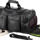 Travel Bag with Shoe Pouch,Weekender Overnight Bag Leather Large Carry On Bag (Black)