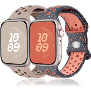 Sport Band for Apple Watch Bands Men Women,Recycled Plastic-Soft Breathable Silicone Strap for Nike+ iWatch Band  03-Desert Stone+Blue Flame, 38/40/41/42(s11/10)