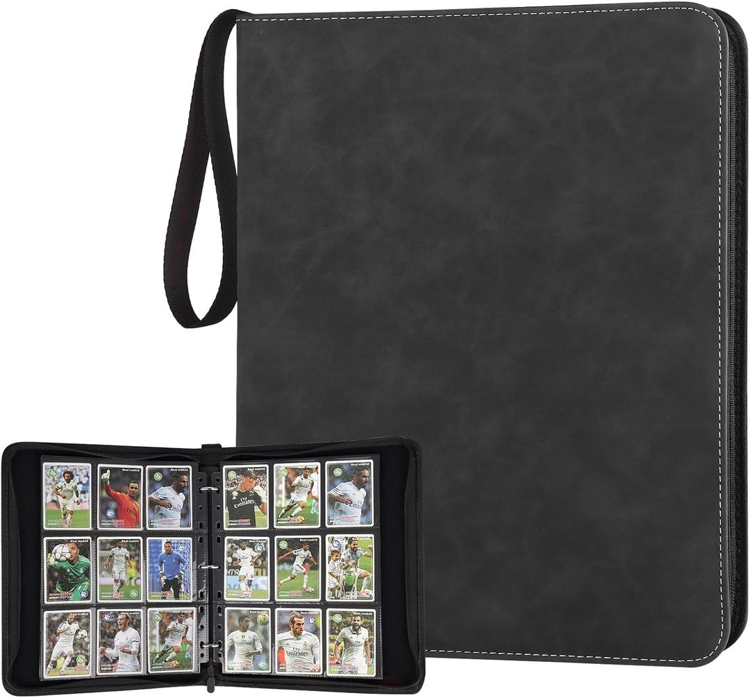 GERMUN 9 Pocket Card Binder, Premium Zip Trading Card Binder, 720 Double Sided Pocket PU Card Collection Binder, Collector Card Album, Card Folder for MTG, TCG, Sports Cards, Game Cards (Black1) (Marble Texture Black)