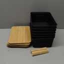 Small Plastic Storage Bins with Bamboo Lids 5.2qt Stackable Box Basket Pantry Decorative Containers Cute with Lable for Organizing Desktop Closet Office Black of 6 packs 10 * 7.2 * 4.1'