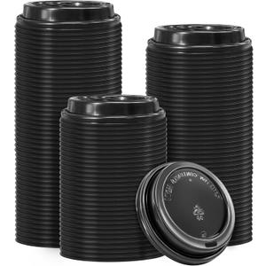 200 Pack Black Coffee Cups Lids 3.54'', Disposable Plastic Lids for 10, 12, 16, 20, 24 oz Paper Cups, Hot or Cold Drinking Cup Lid for Espresso, Hot Beverage