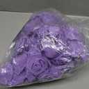 IPOPU Artificial Rose Flower Heads, 100 Pcs Real Looking Purple Foam Fake Roses for DIY Wedding Baby Shower Centerpieces Arrangements Party Tables Home Decorations (Purple 1, Stemless)