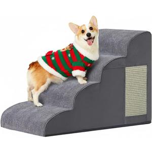 Dog Stairs for Small Dogs, 4-Step Dog Ramp for Bed 19.7" H, Dogs Steps for Bed, Couch, Pet Stairs with Non-Slip Bottom Design, Cat Scratching, High Density Foam Portable Pet Steps, Indoor, Grey
