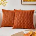 Kevin Textile Fall 2 Packs Boho Decorative Throw Pillow Covers 20x20 Inch for Living Room Couch Bed Sofa Rustic Modern Farmhouse Home Decor Soft Corduroy Square Cushion Case, Rust