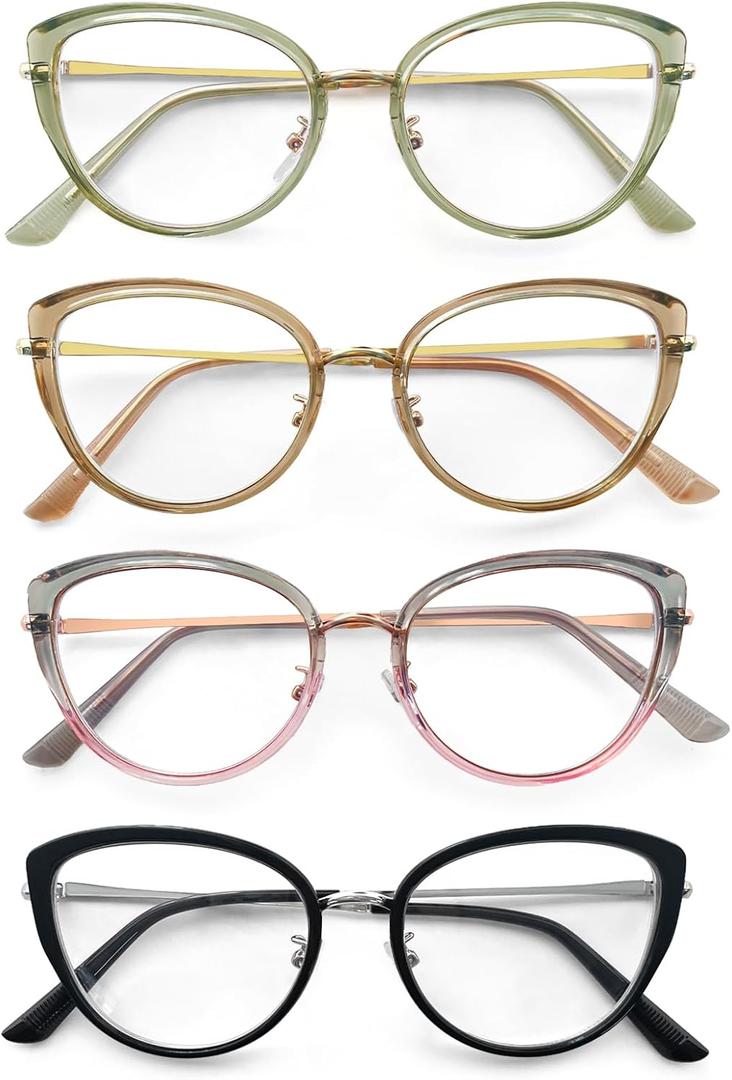 Cat Eye Reading Glasses for Women, Retro Fashion Blue Light Readers for Women with Portable Case, UV Protection, +2.00
