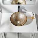 Honeysuckle Series Round Tempered Deco Glass Vessel Bathroom Sink | Top Mount Sinks Above Countertop |Handicraft Vanity Countertop Sink Bowl with Pop Up Drain |FW-LA603, 16.54 x 16.54 x 5.71 inches