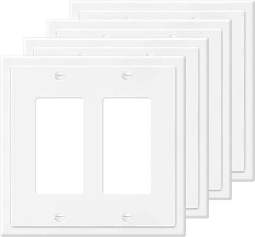 2-Gang Modern Edge Decorative Wall Plate Cover Switch Outlet Double Decorator Electrical Faceplate for Light Switches, Smart Switch, GFC, ReceptacleI, Dimmers, USB Outlet (4 Pack, Double Decorator)