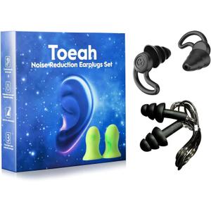 2Pack 3 in 1 Ear Plugs for Noise Reduction, Ear Plugs for Sleeping Noise Cancelling, Washable Hearing Protection for Work, Travel, Concert, Swimming, Sleep Snoring