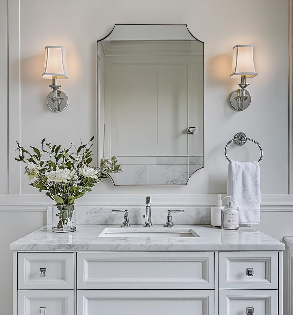 ANDY STAR Brushed Nickel Mirror 24x36 Inch, Scalloped Bathroom Mirror, Silver Vanity Mirror in Anti-Rust Stainless Steel Metal Thin Frame Deep 1, Wall-Mounted Mirror (Horizontal/Vertical)