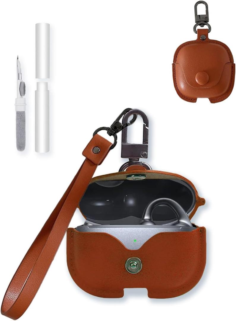 Case for Baseus MC1 Pro True Wireless Earbuds,Stylish Retro Soft Protective,BOVUGAC Premium PU Leather Case Cover with Cleaning Kit & Lanyard for MC1 Pro Accessories-Brown