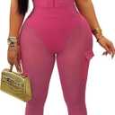 Women's Deep V Workout Jumpsuits - Sexy Summer Two Piece Sets for Going Out (Medium, Pink)