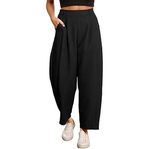 Womens Wide Leg Barrel Pants Elastic High Waisted Trousers Business Work Casual Palazzo Pants with Pockets
 XXL