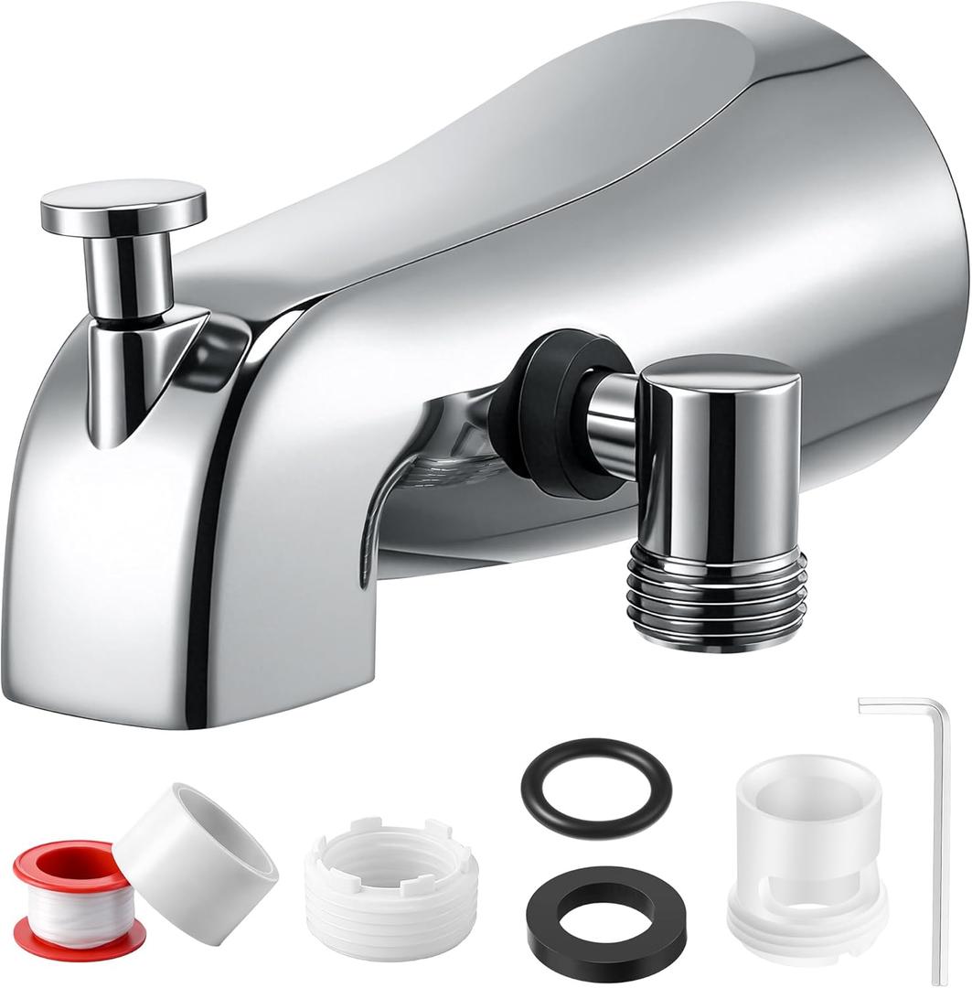 Enhon Tub Spout with Rear Diverter, Bathtub Spout Fitting 1/2-Inch or 3/4-Inch IPS, 5-1/4 Inch Length Bathroom Bathtub Faucet with Adapter (Chrome,Side-Mount Handheld Shower Fitting)