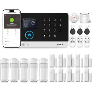 WiFi Wireless Alarm System for Home Security, GSM Home Alarm 24 Piece Kit with Siren, PIR Motion Sensors, Remote Controls, Window/Door Sensors (Tuya and Smart Life APP)