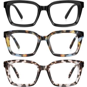 XVXV Reading Glasses for Women Men - Blue Light Blocking Readers Oversize Oprah Square Anti Glare/Eyestrain Spring Hinge (Mix3)