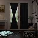 PONY DANCE French Door Curtains 66 inch Length - Dual Rod Pocket Blackout Door Curtain for Privacy Window Drapery Including Bonus Adjustable Tieback, 25 x 66 inches, Black