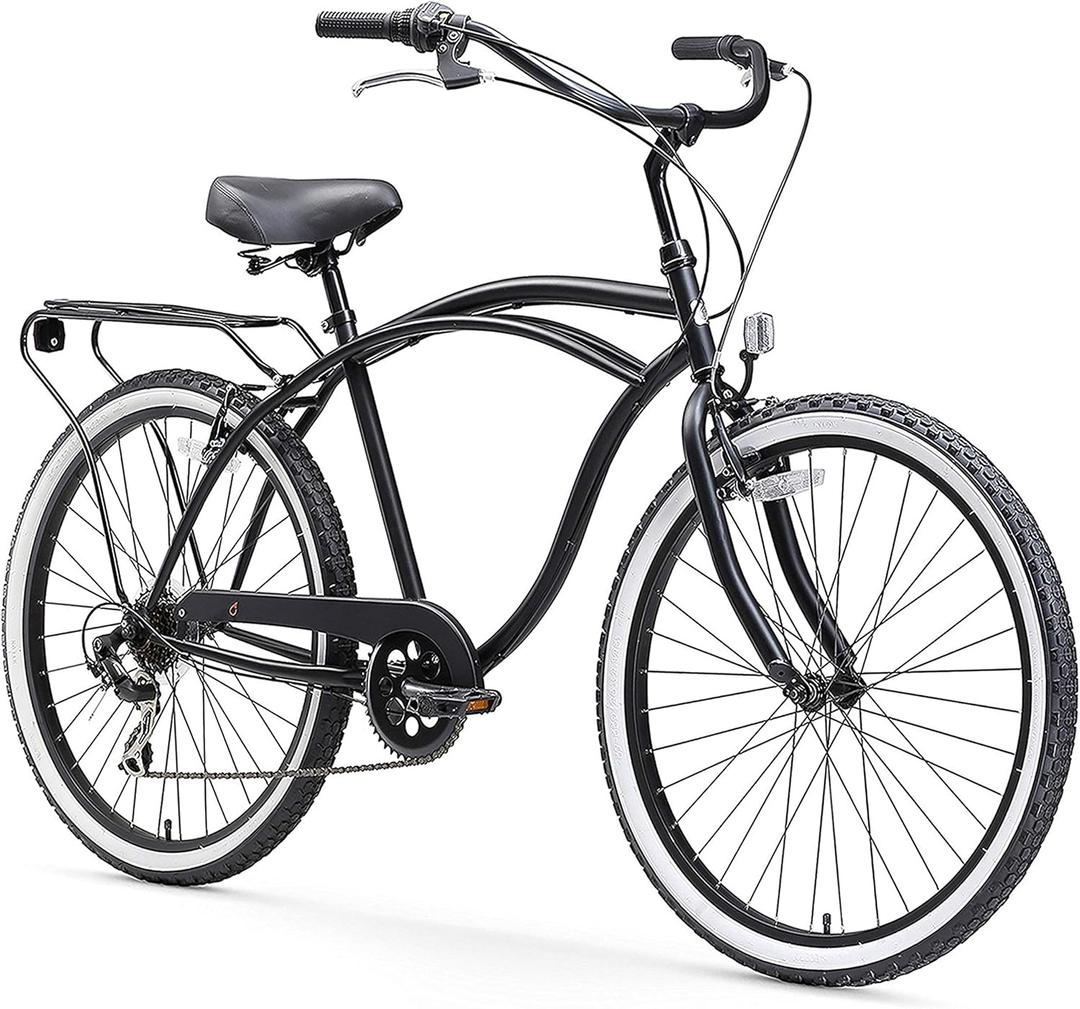 sixthreezero Around The Block Men's Beach Cruiser Bike, Hybrid Bicycle with Rear Rack (24 Inch / 7-speed)