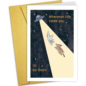 2 x Funny UFO Cat Valentine's Day Card for Him Her, Romantic Valentines Day, Wedding Anniversary, I Love You Card Gift for Husband Wife Boyfriend Girlfriend Partner Couple, Unique Gift for Bestie Friend (#1)