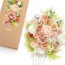 Ling's moment Fake Flowers Box, Faux Artificial Greenery Stems Foam Roses Silk Peony Ranunculus Fabic Flower for Centerpieces Bouquet Wedding Vase Floral Decorations, Garden Blush, Deluxe Combo