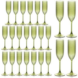 Plastic Champagne Flutes Champagne Glasses Unbreakable Wedding Toasting Glasses Reusable Diamond Wine Glasses Crystal Clear Party Wine Cups Vintage Drinking Glasses 5.5 OZ for Wedding (24, Green)